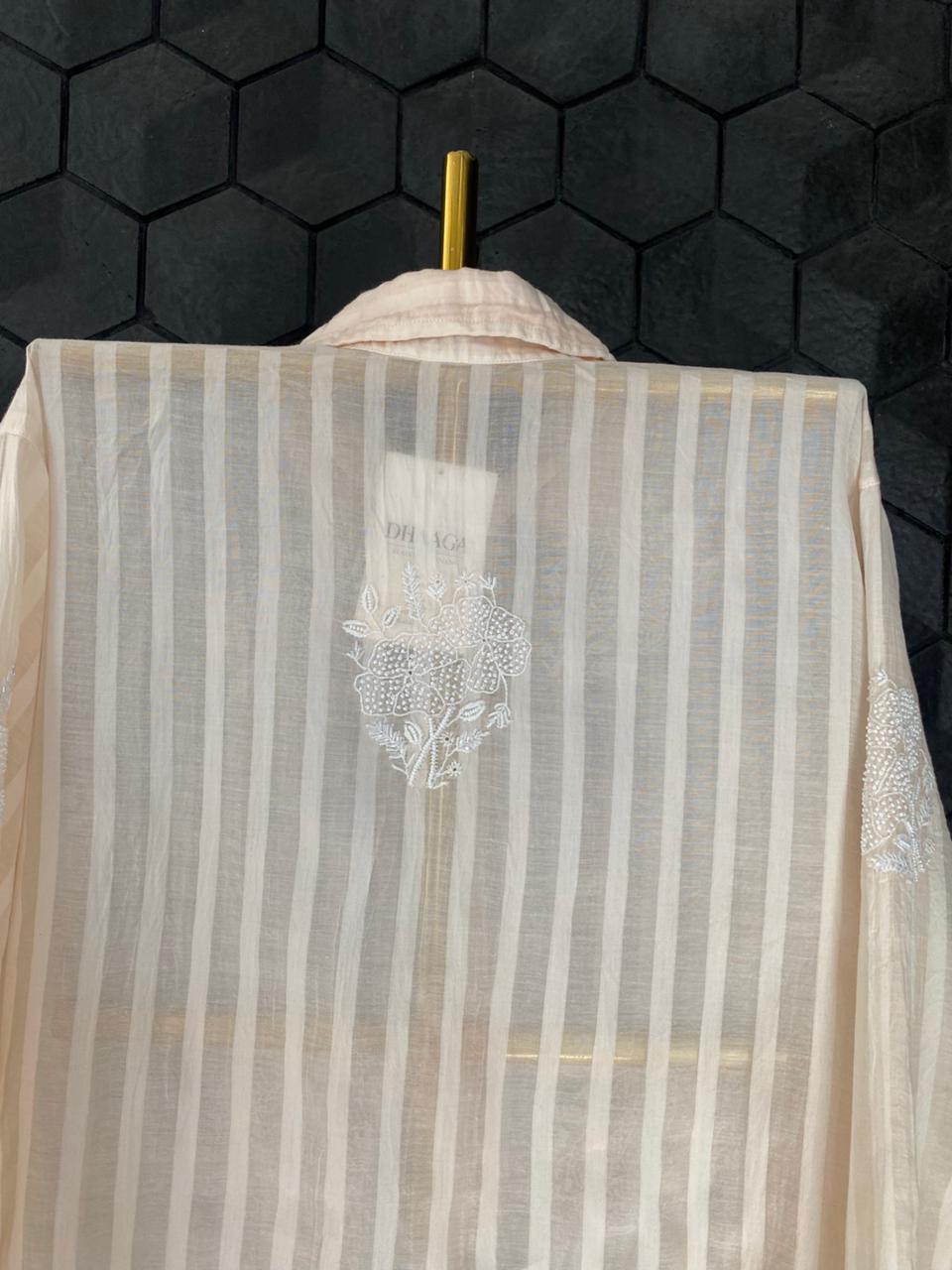 Peach Mul Chanderi Chikankari Co-ord set