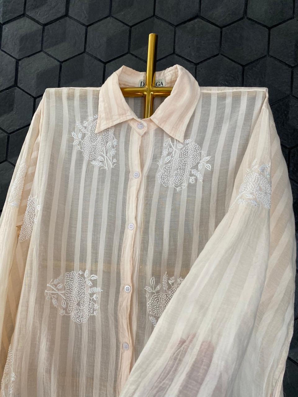 Peach Mul Chanderi Chikankari Co-ord set
