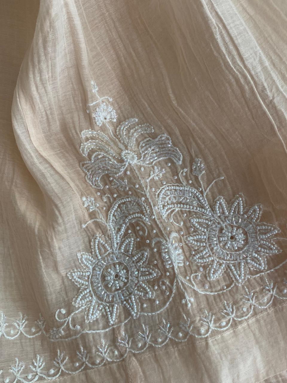Peach Mul Chanderi Chikankari Co-ord set