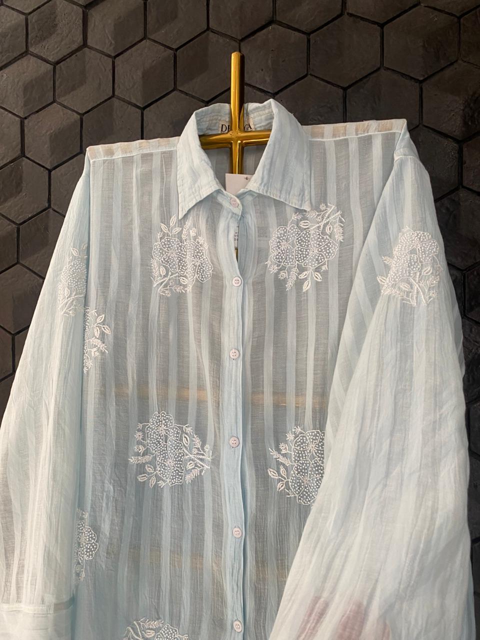 Sky Blue Mul Chanderi Chikankari Co-ord Set