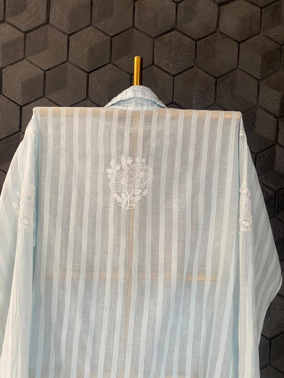 Sky Blue Mul Chanderi Chikankari Co-ord Set