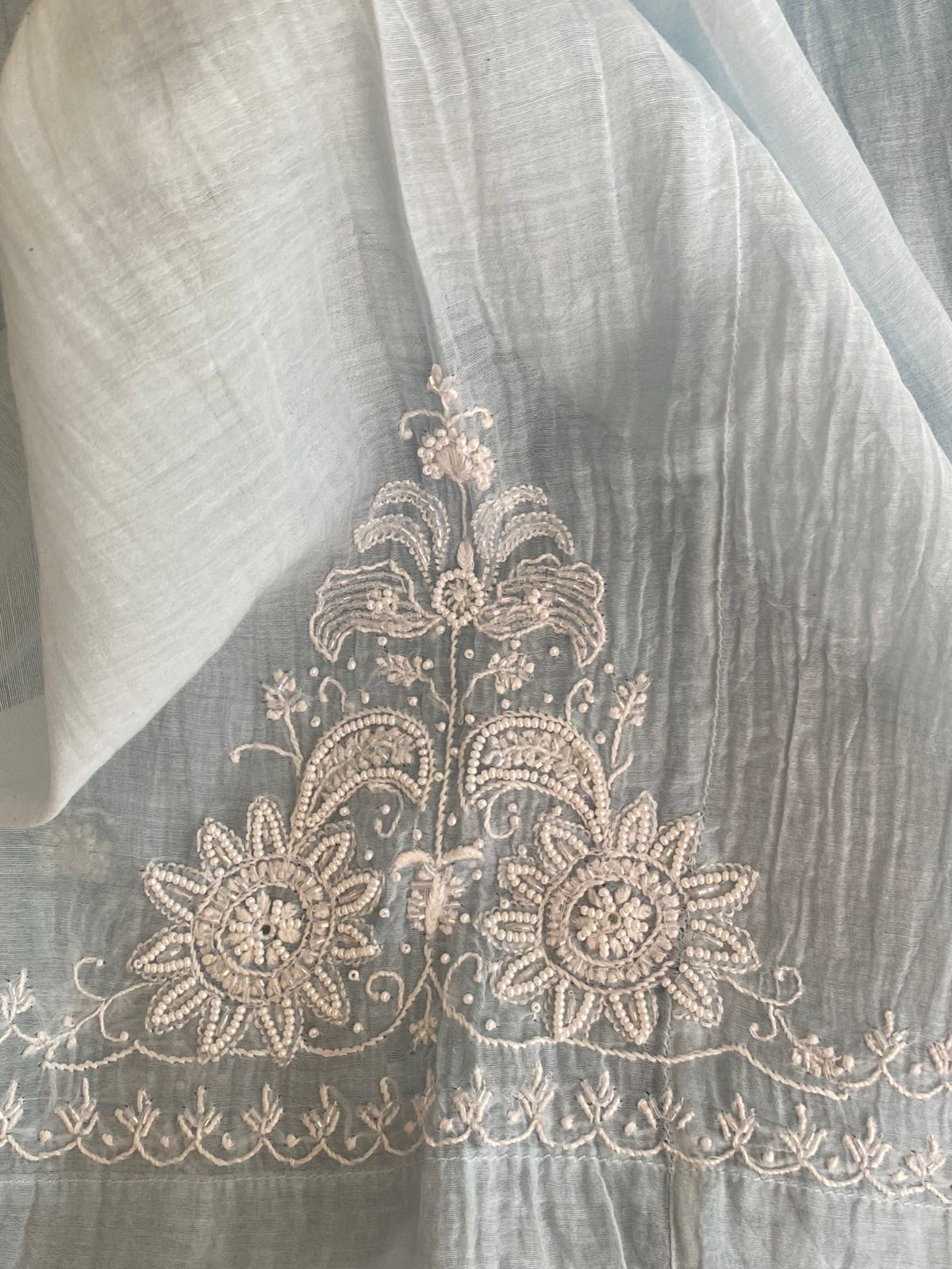 Sky Blue Mul Chanderi Chikankari Co-ord Set