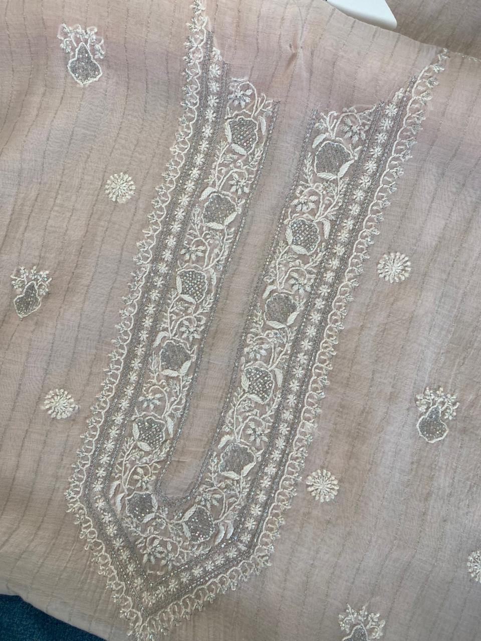 Pink Mul Chanderi Chikankari Mens kurta