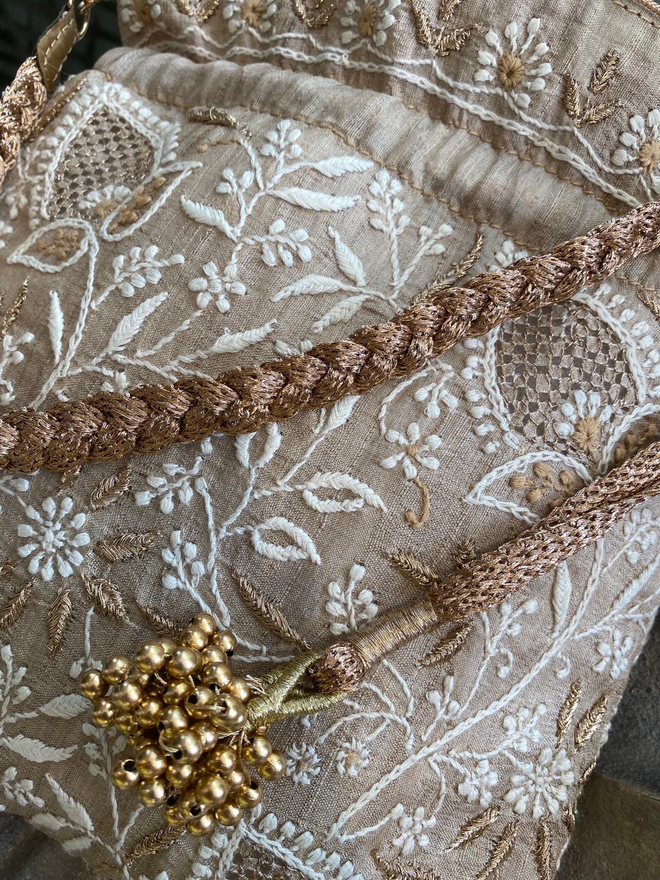 Beige Silk Potli