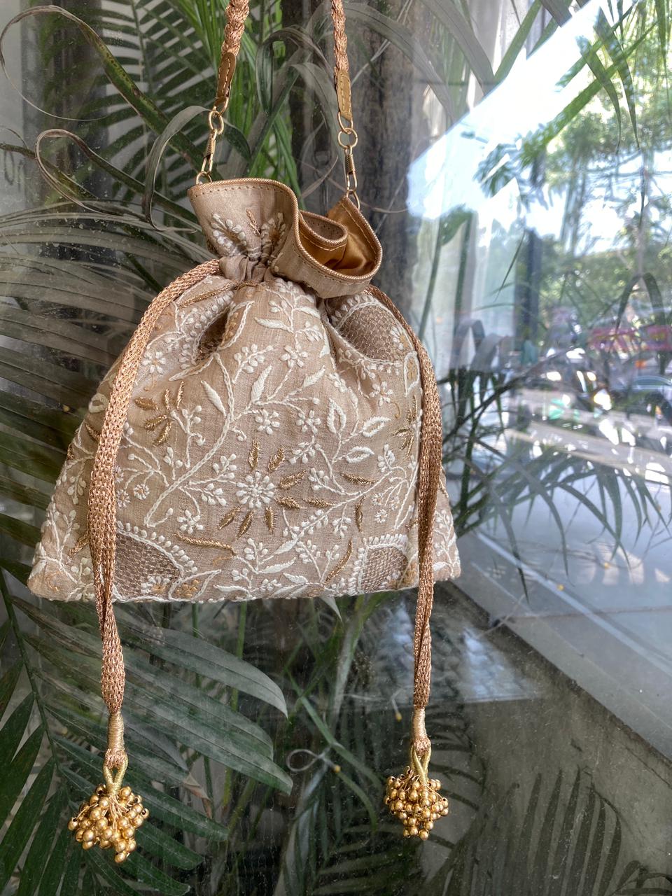Beige Silk Potli