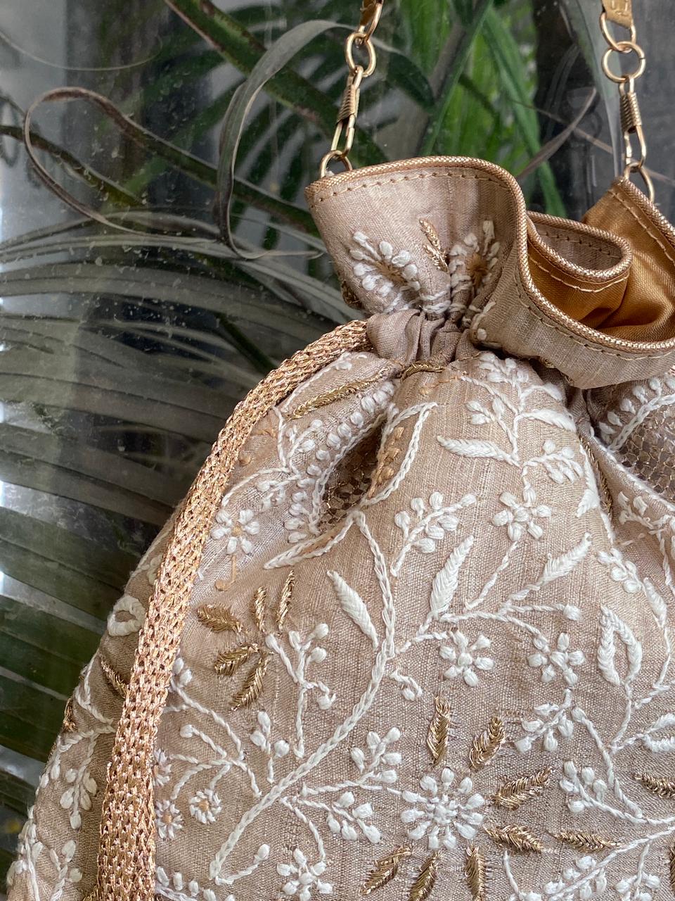 Beige Silk Potli