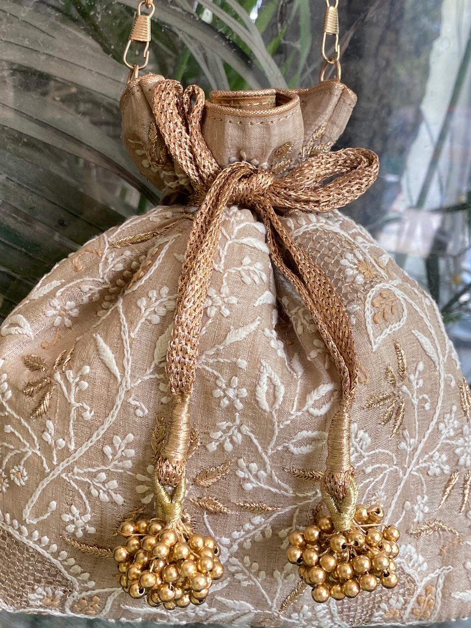 Beige Silk Potli