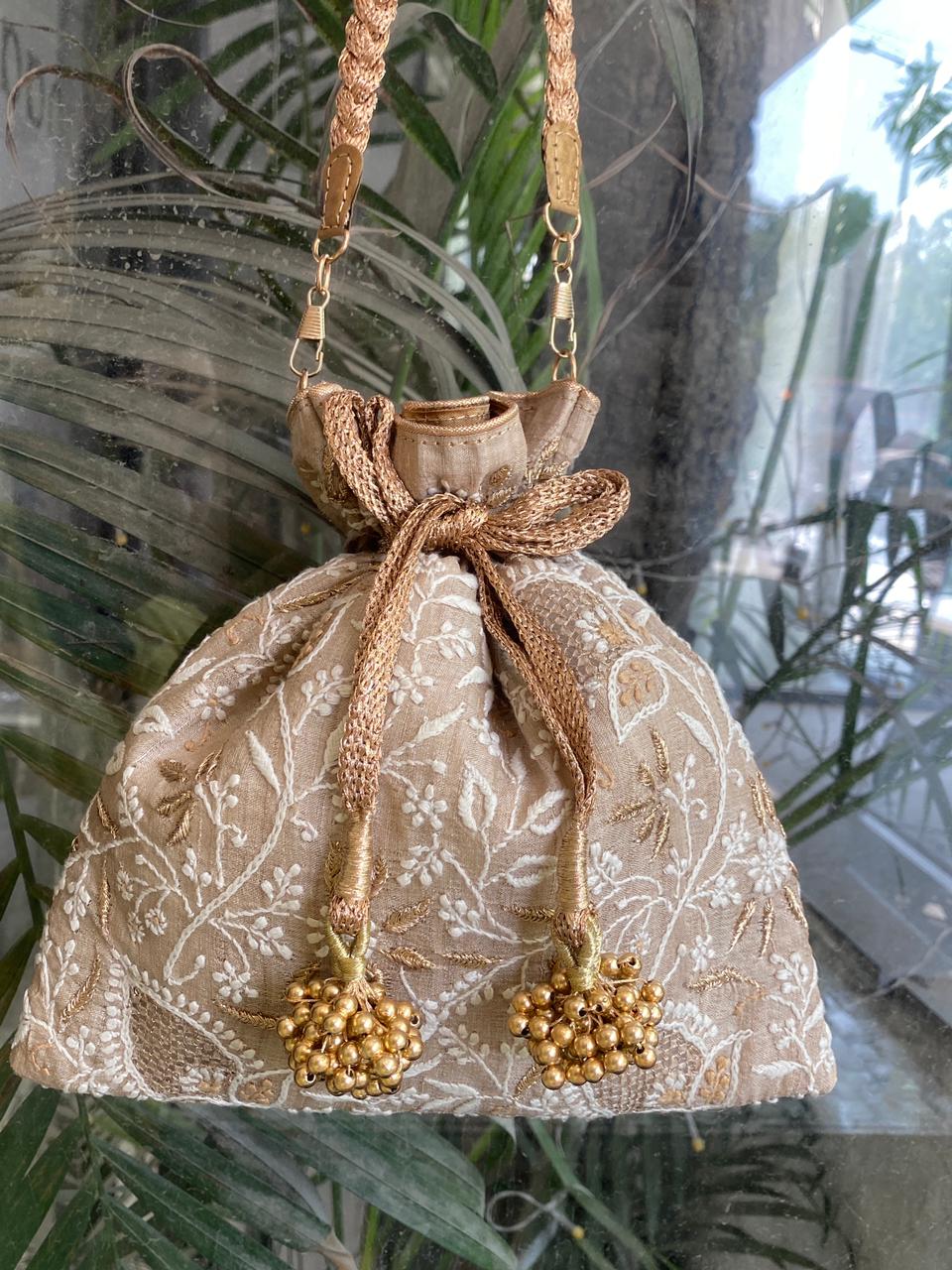 Beige Silk Potli