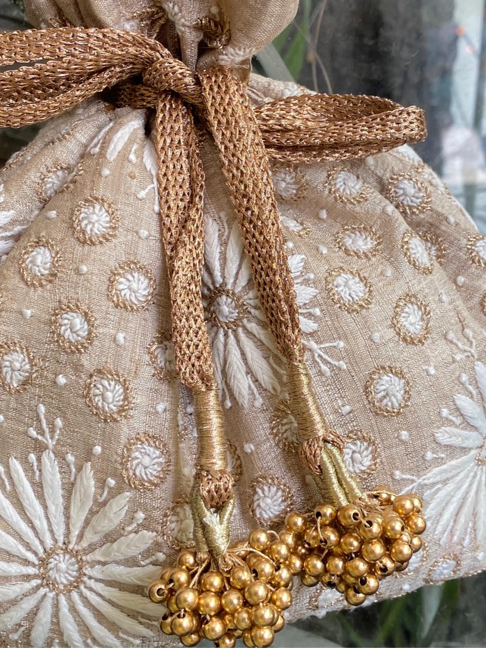Beige Silk Potli