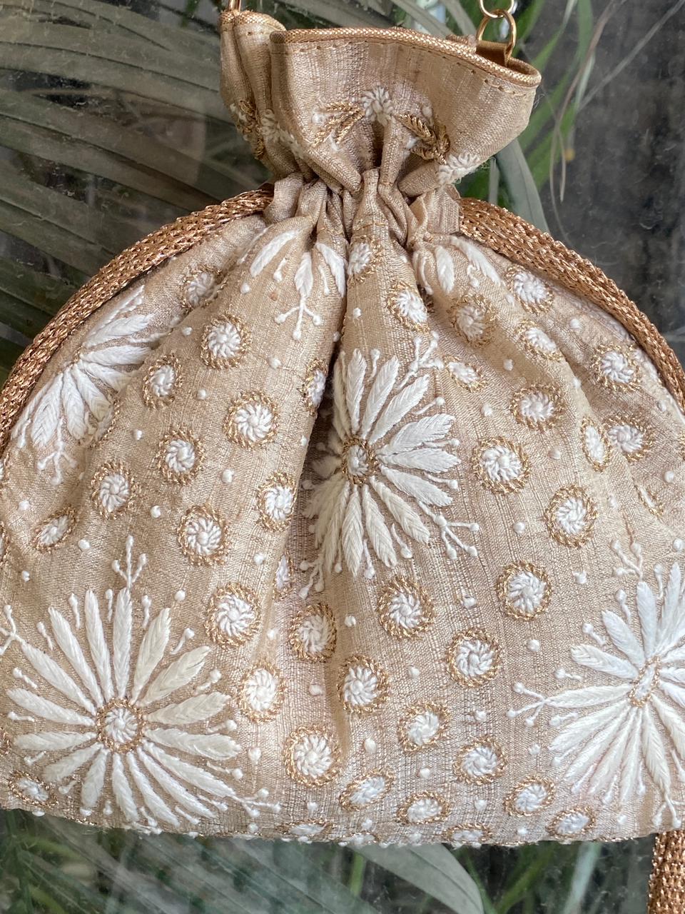 Beige Silk Potli