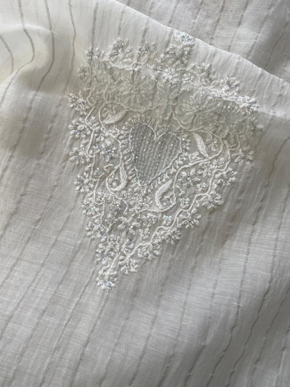 White Mul Chanderi Chikankari Mens kurta