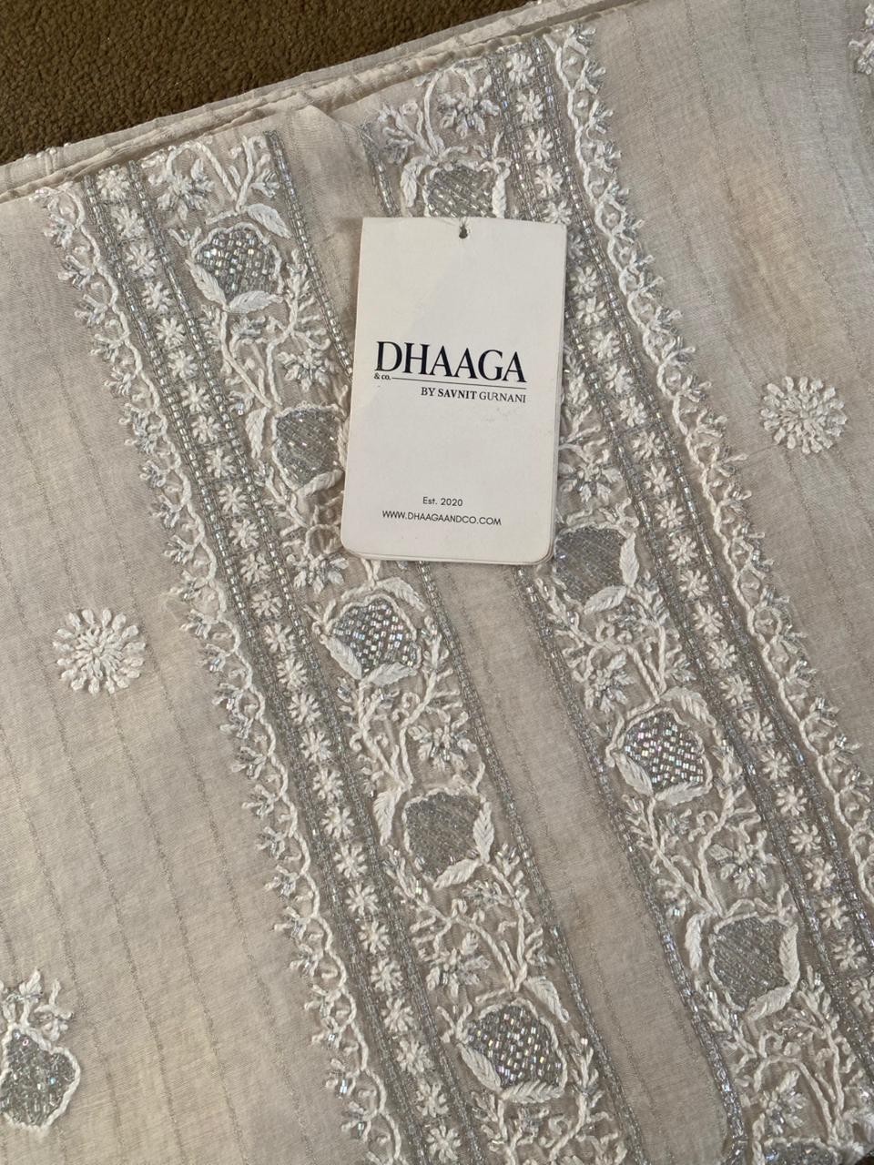 Beige Mul Chanderi Chikankari Mens Kurta