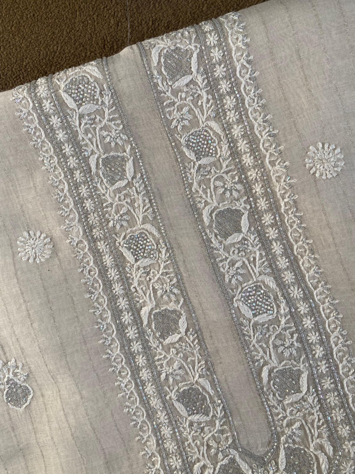 Beige Mul Chanderi Chikankari Mens Kurta