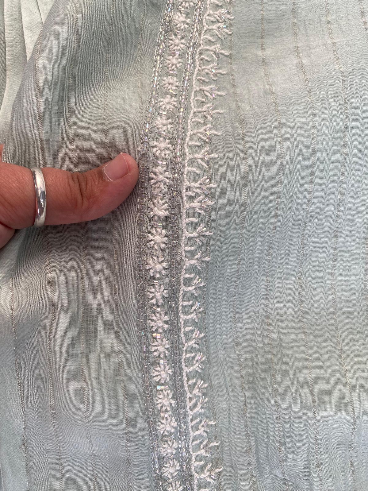 Green Mul Chanderi Chikankari Mens kurta