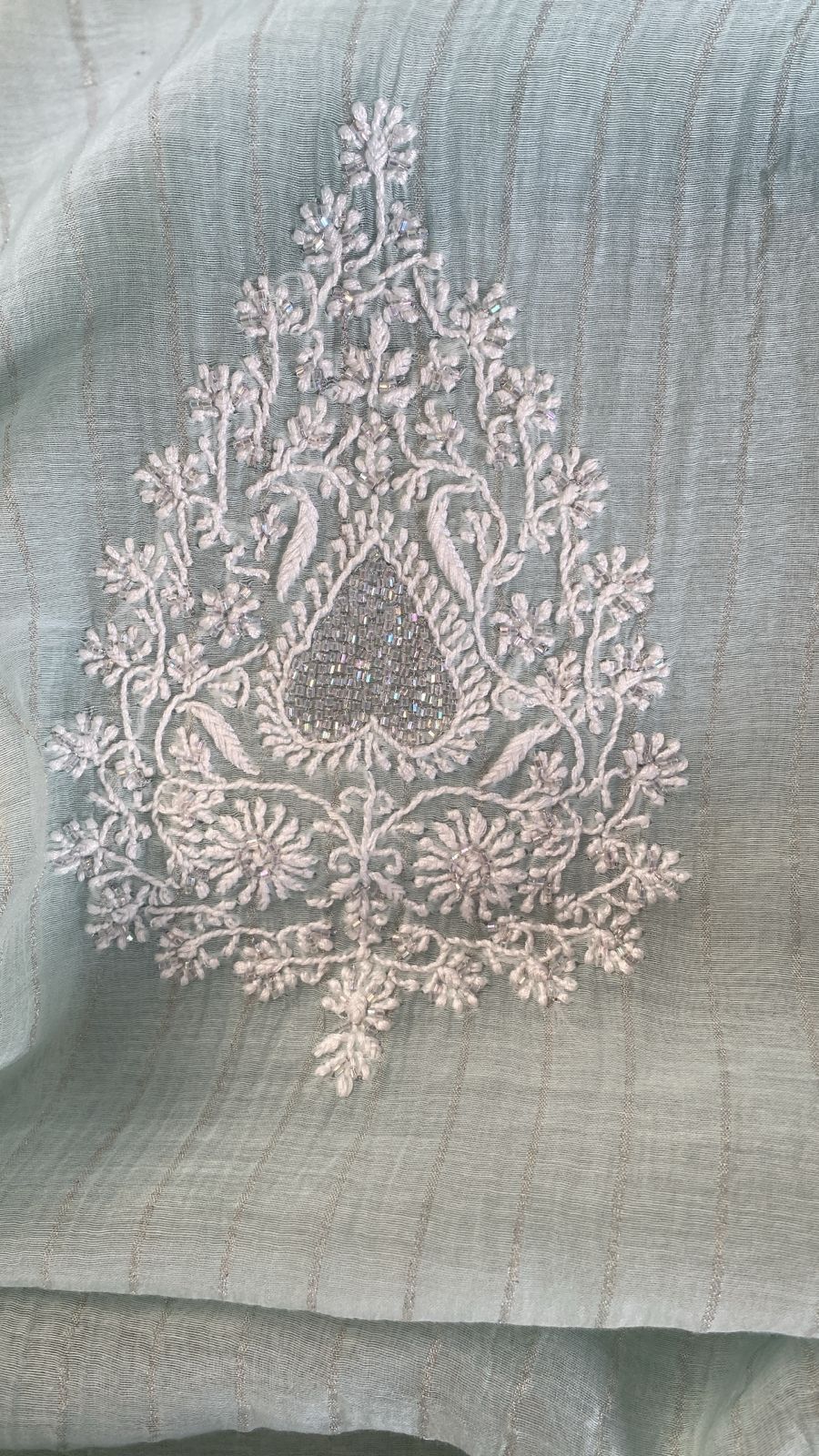 Green Mul Chanderi Chikankari Mens kurta