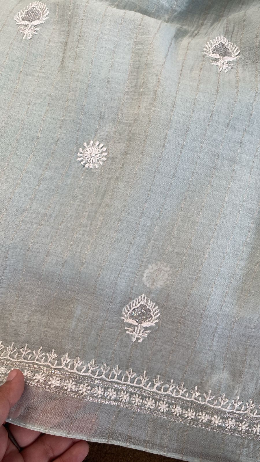 Green Mul Chanderi Chikankari Mens kurta