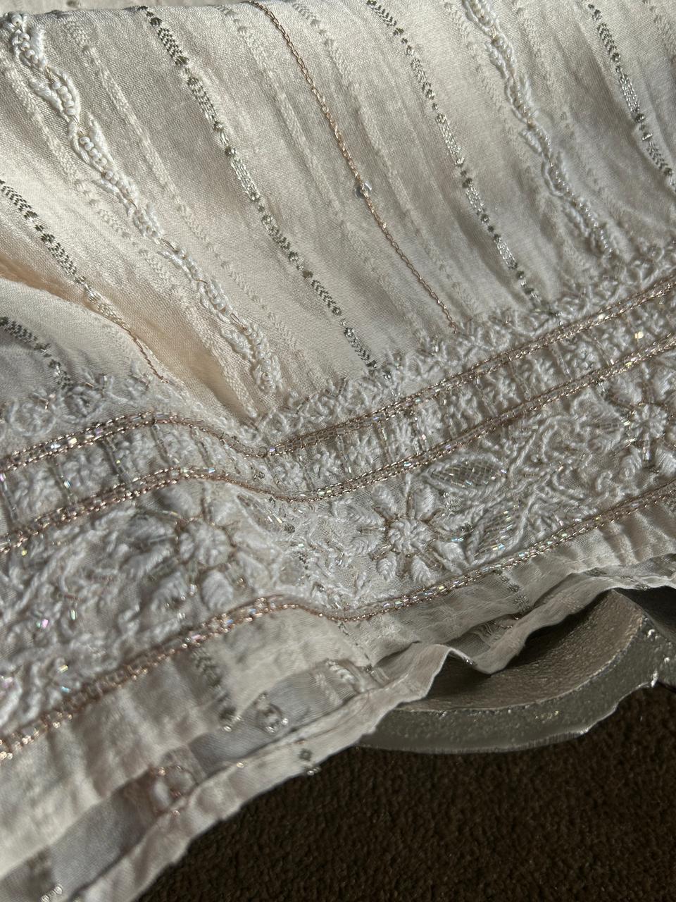 Beige Mul Chanderi Chikankari Mens Kurta