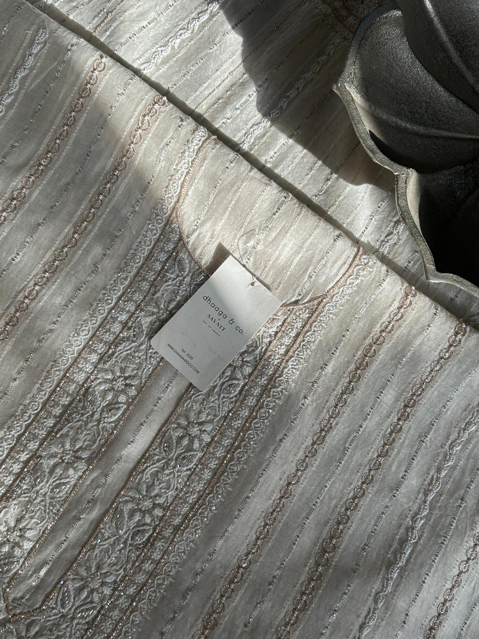 Beige Mul Chanderi Chikankari Mens Kurta
