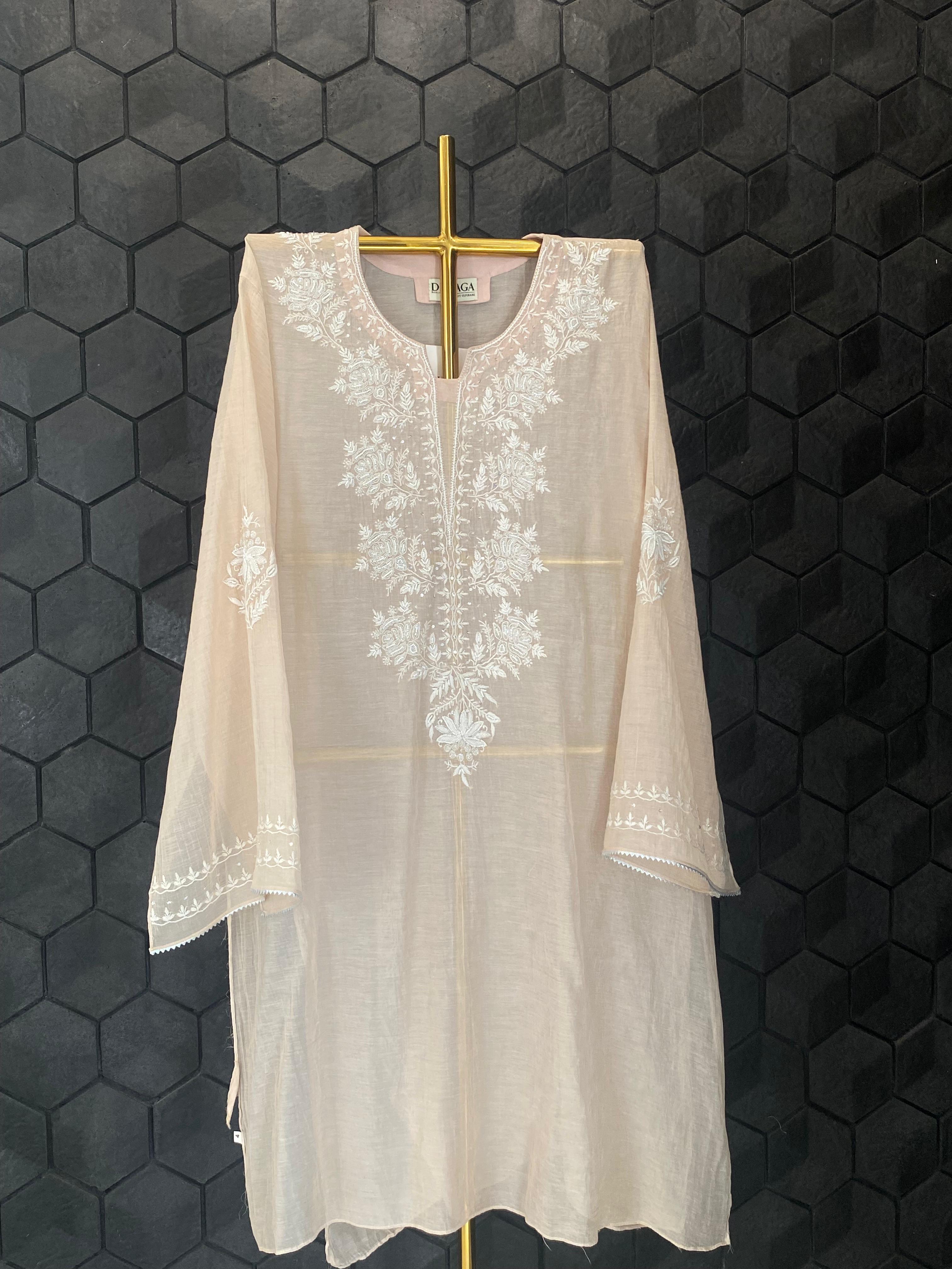 Peach Silver Tissue Chikankari Co-ord Set