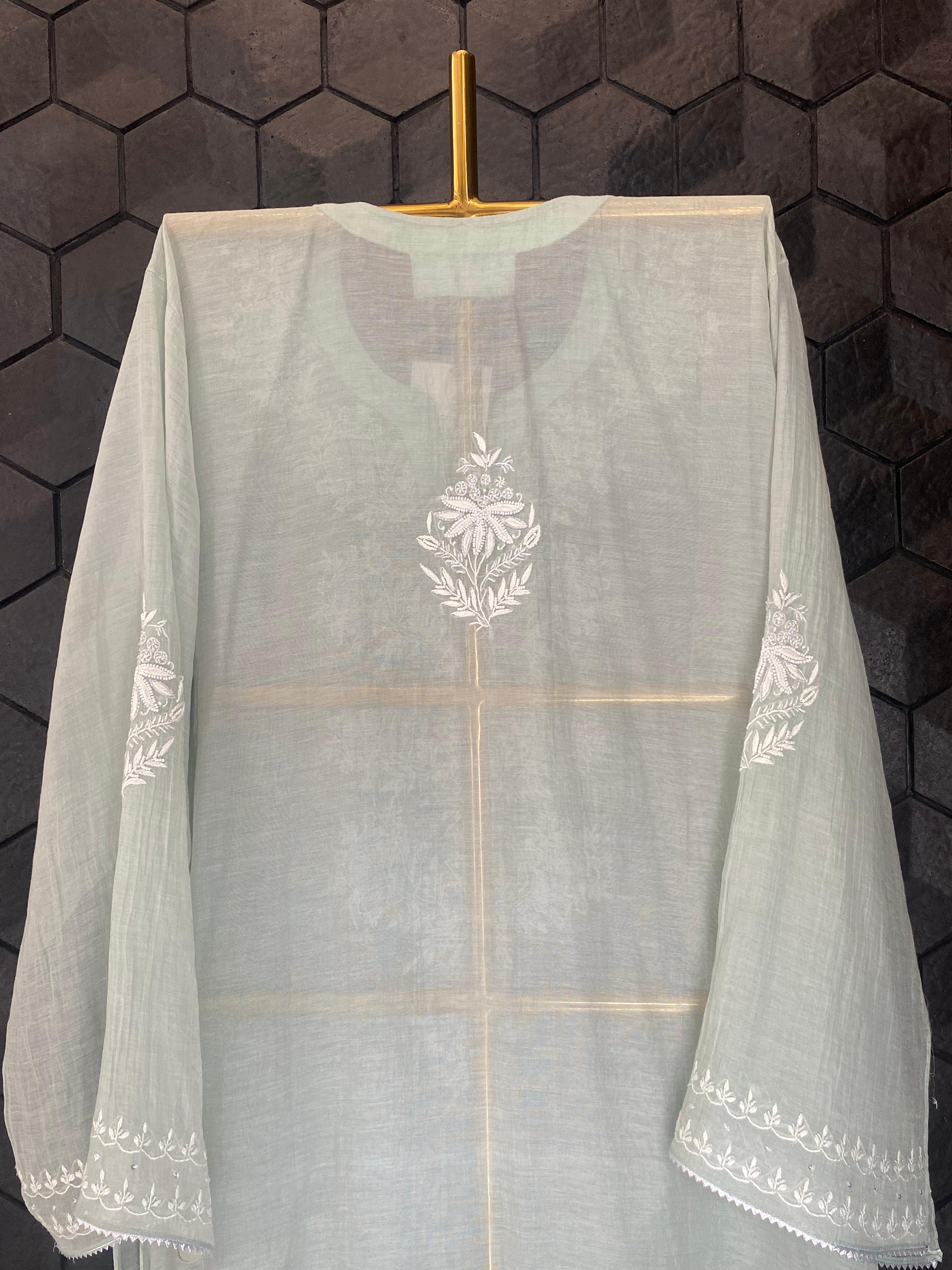 Sea Green Silver Tissue Chikankari Co-ord Set