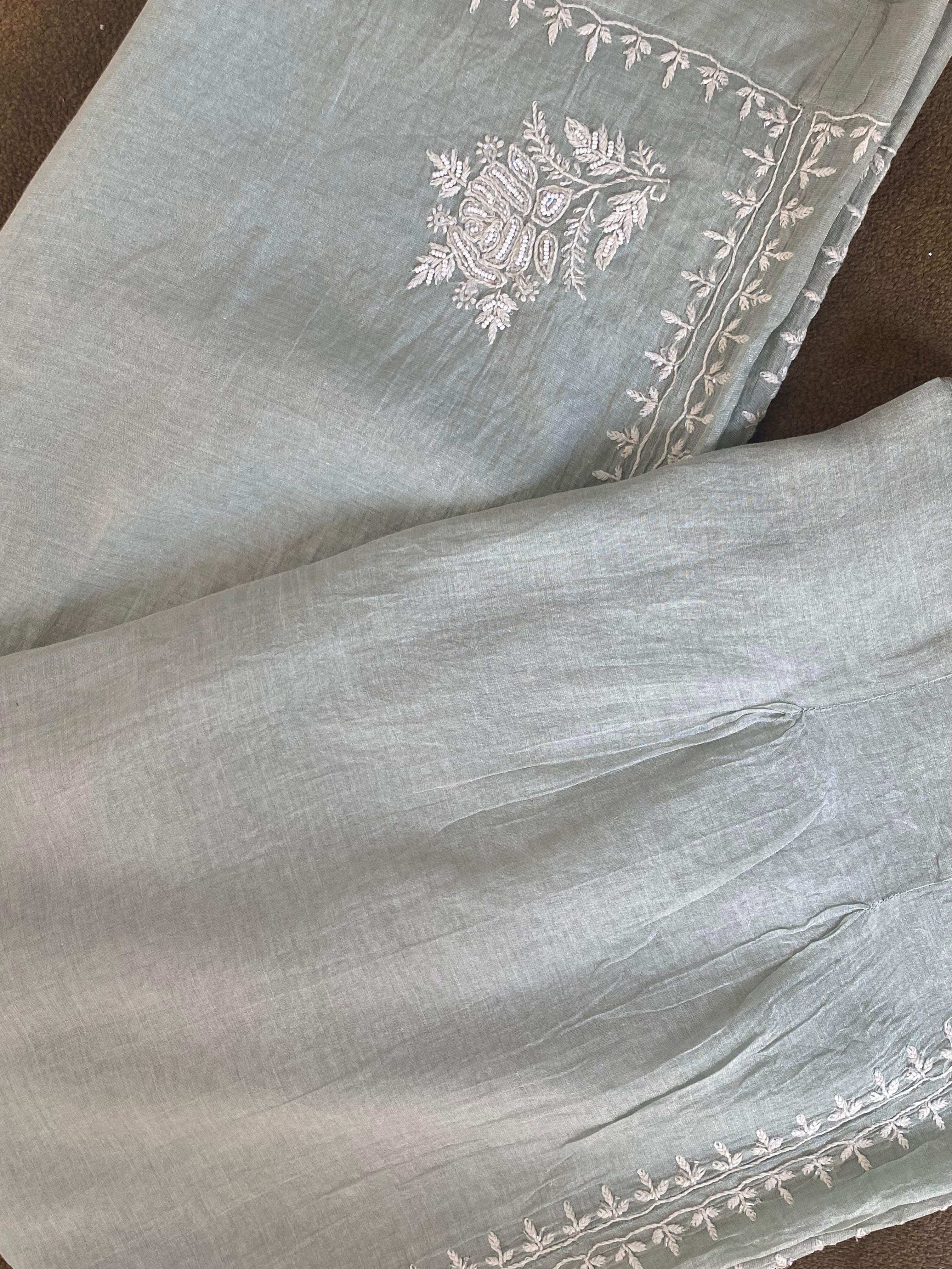 Sea Green Silver Tissue Chikankari Co-ord Set