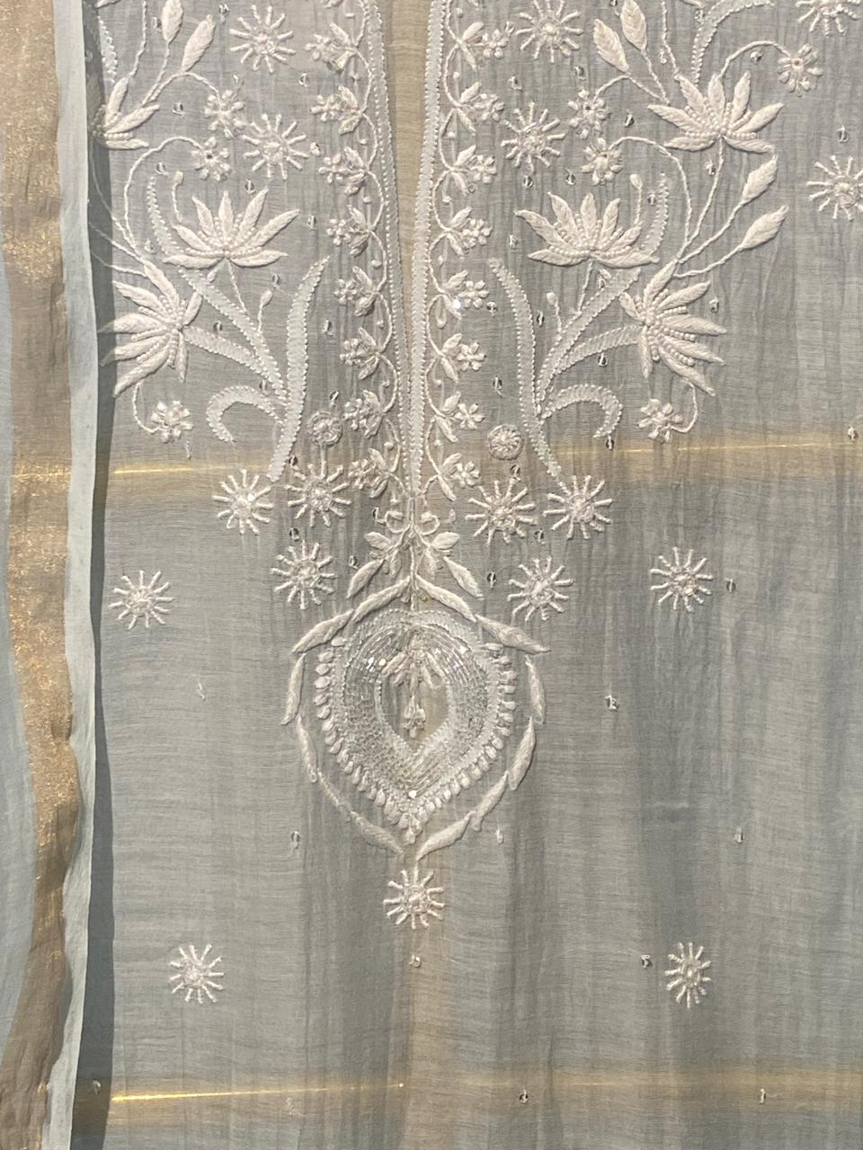 Sky Blue Mul Chanderi Chikankari Kurta Set