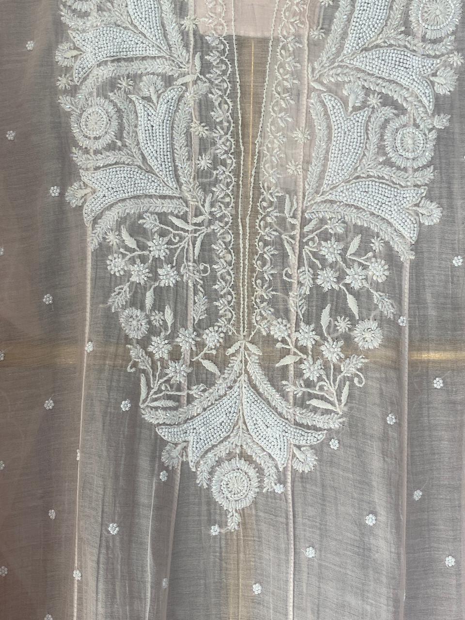 Pink Mul Chanderi Chikankari Anarkali Set