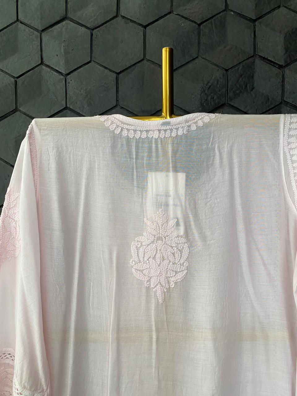 Pink Mul Chanderi Chikankari Kurta