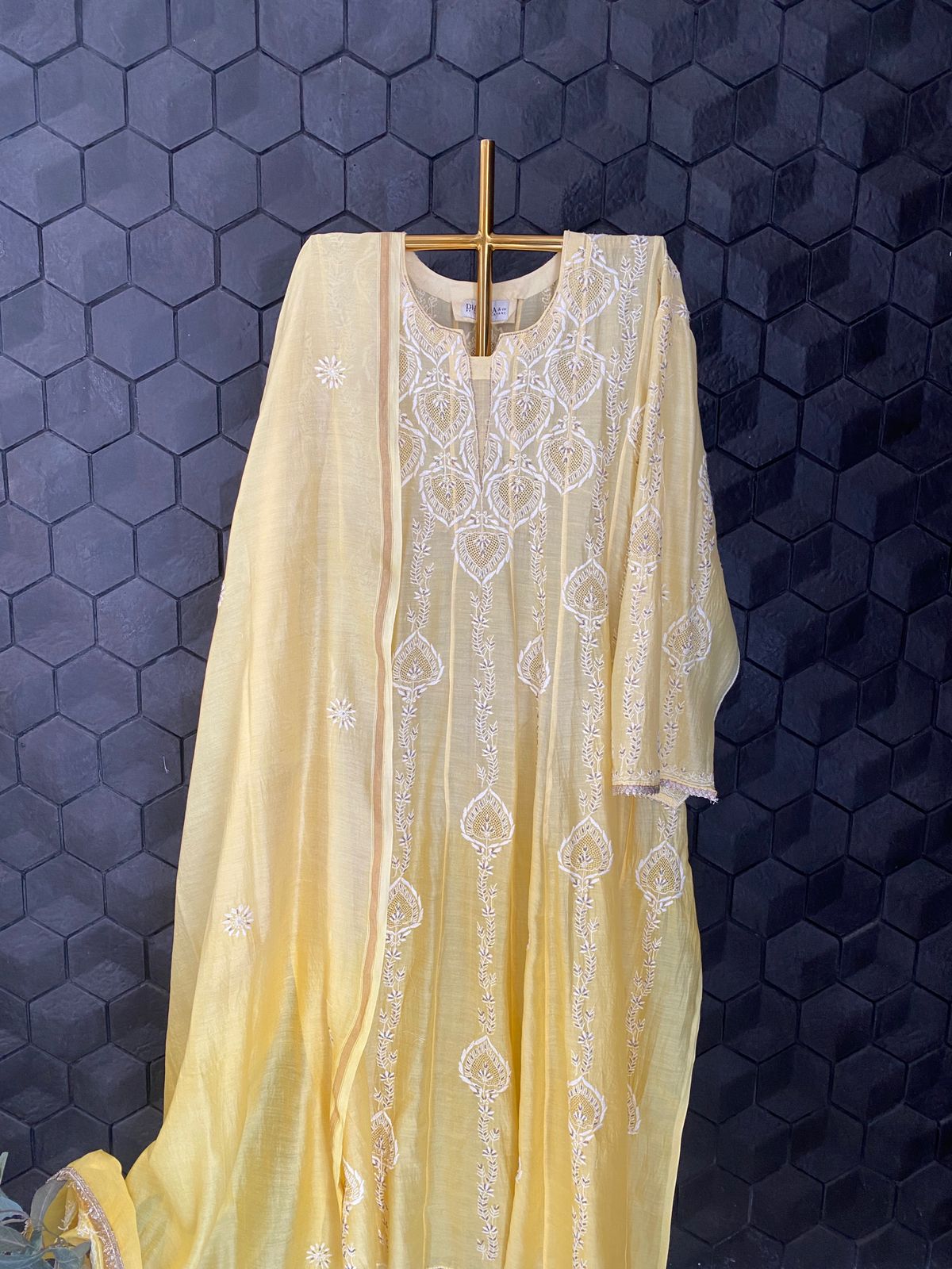 Yellow Chanderi Chikankari Anarkali Set