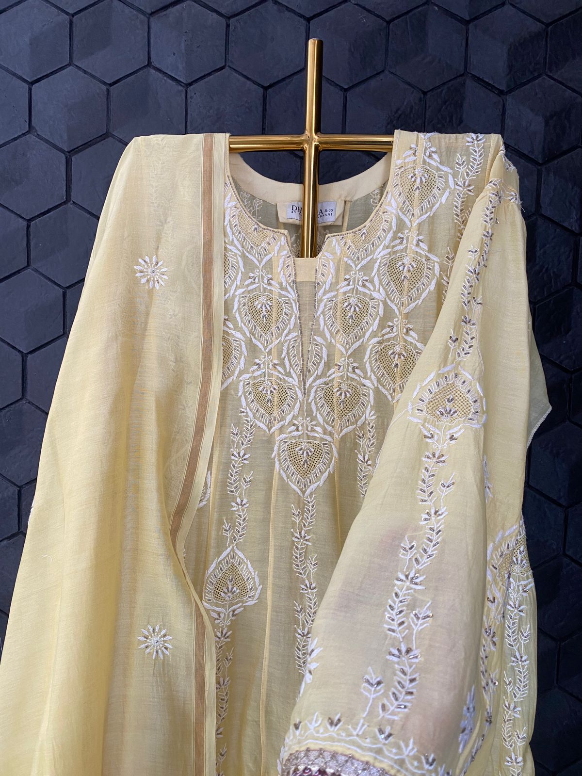 Yellow Chanderi Chikankari Anarkali Set