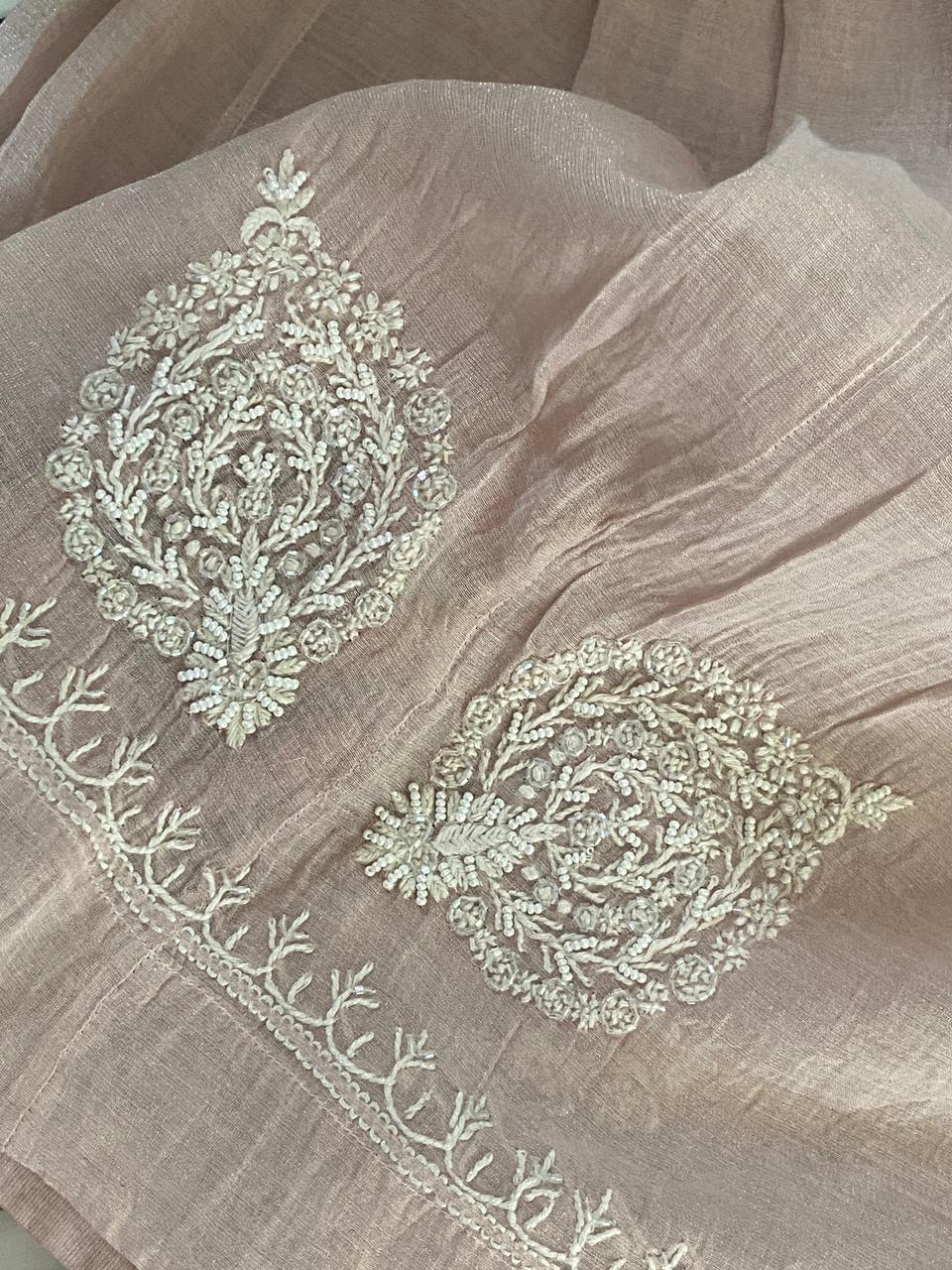 Pink Silver Tissue Chikankari Co-ord Set
