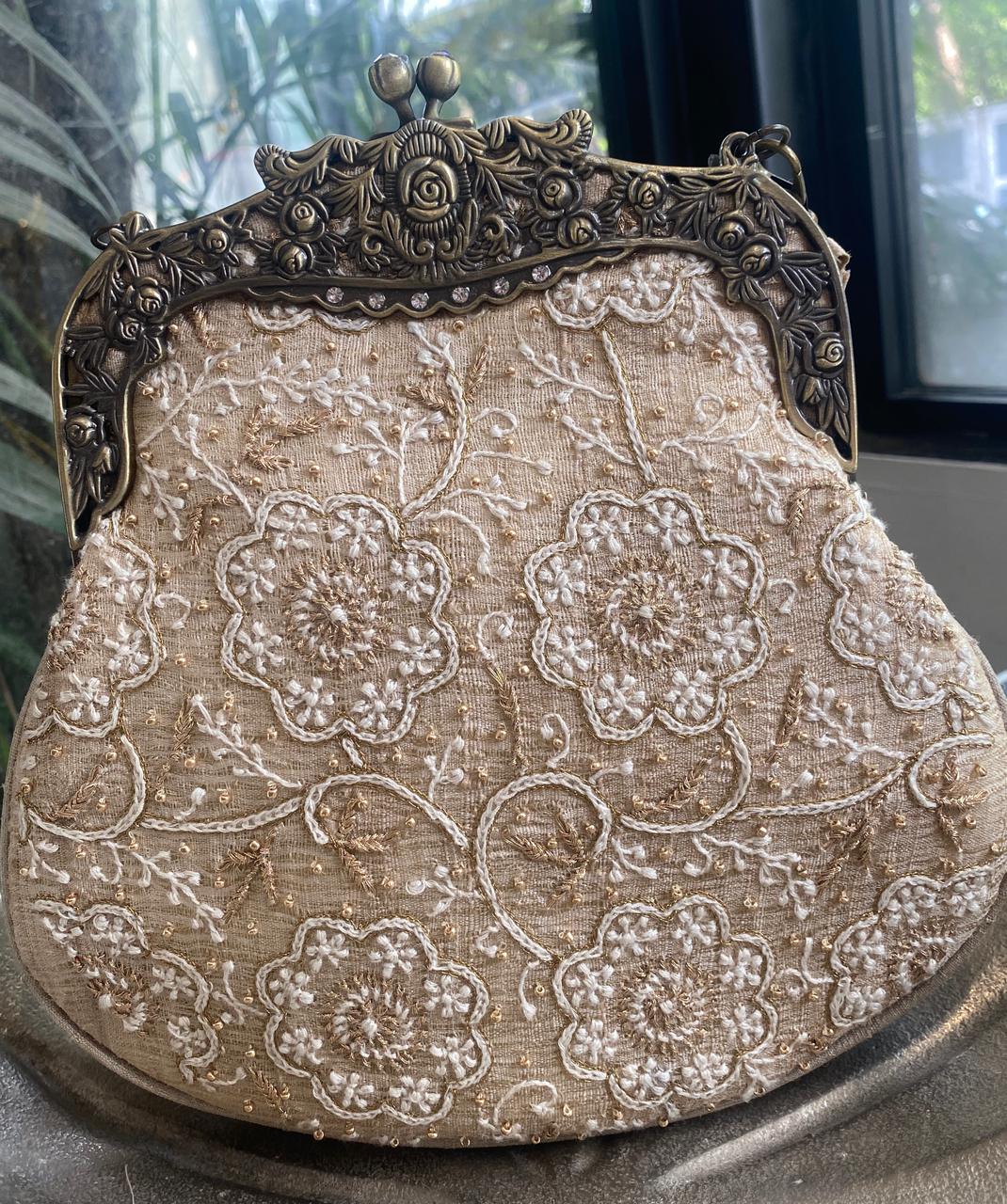 Beige silk Potli