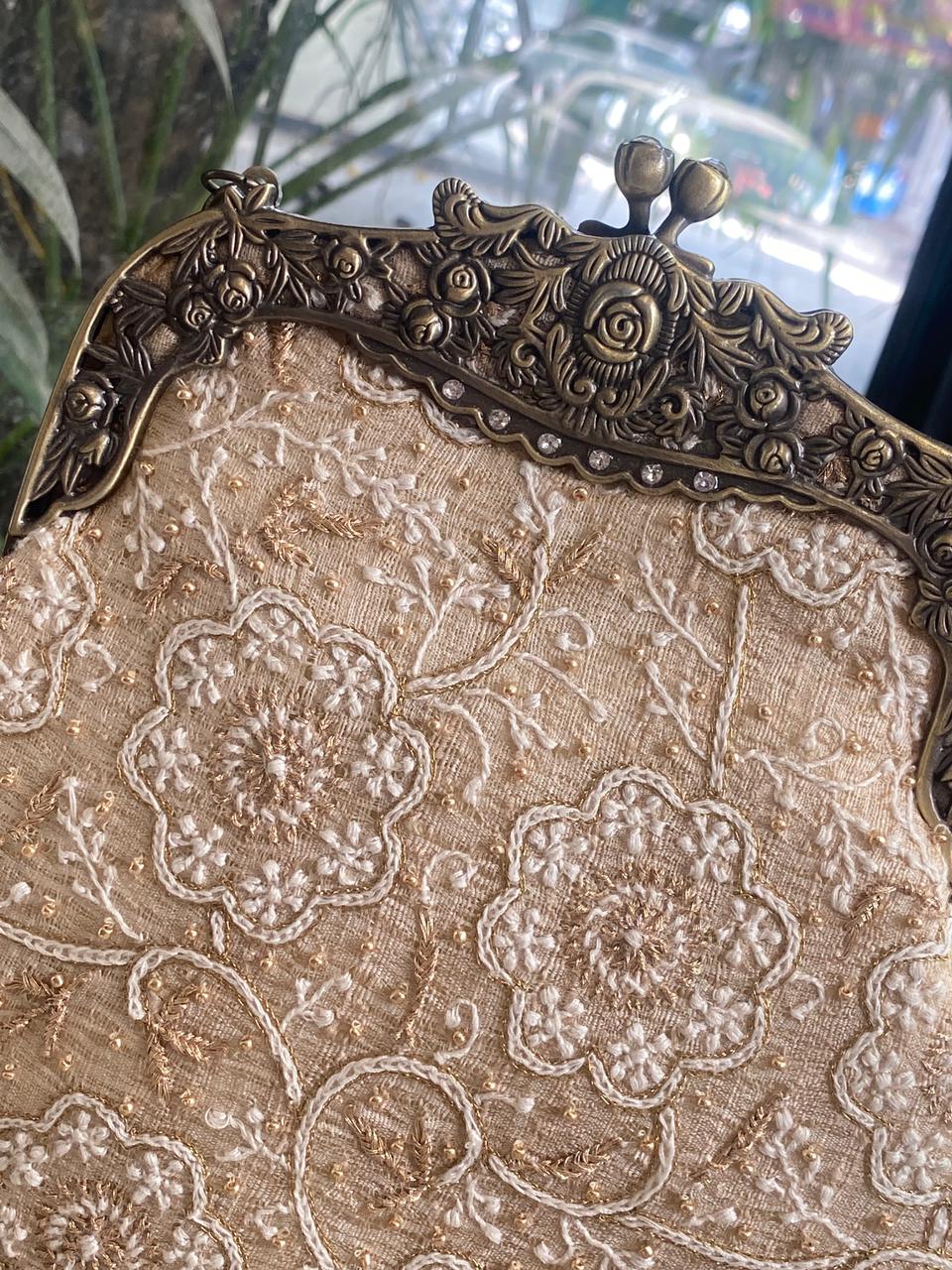 Beige silk Potli