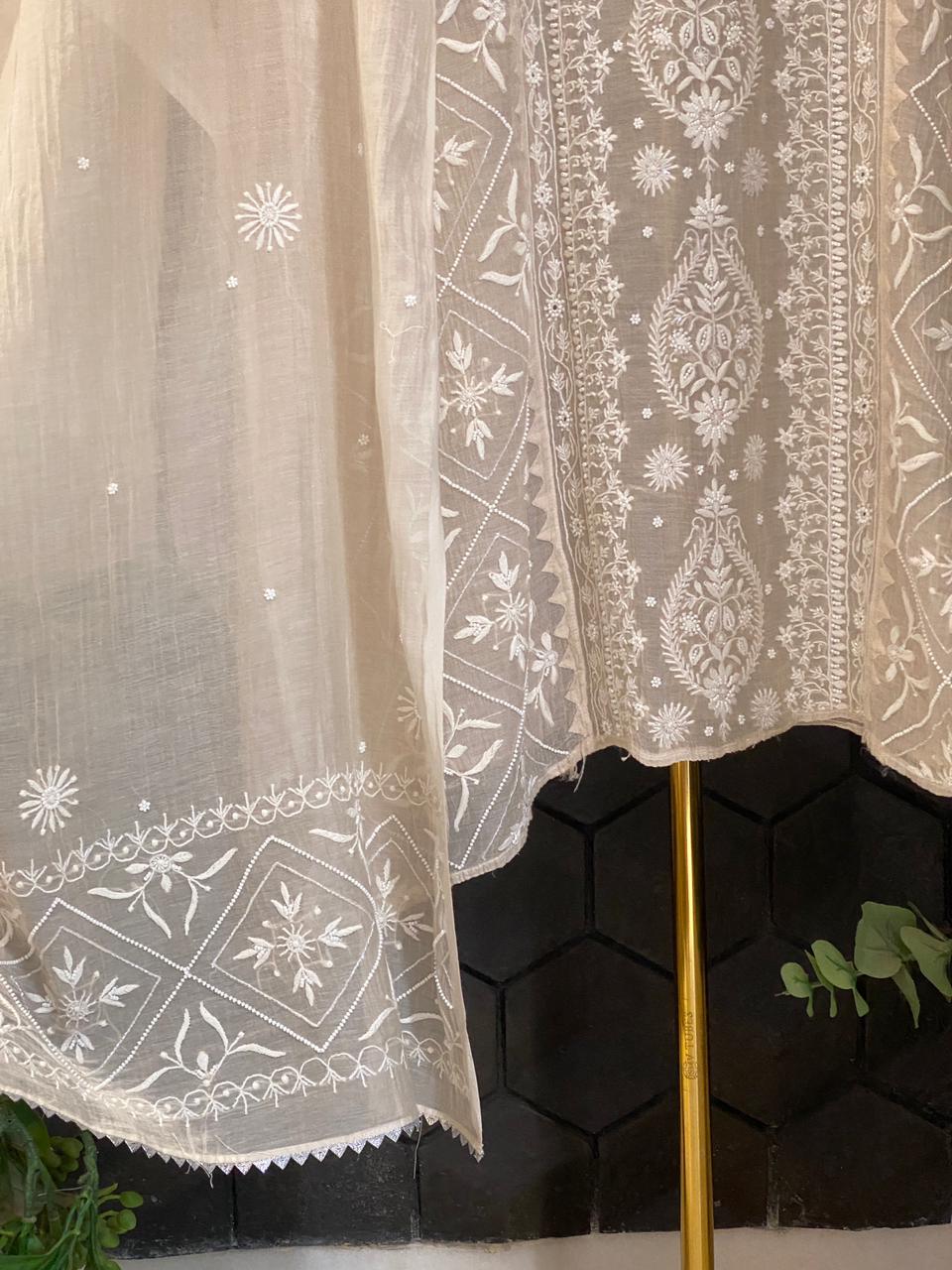 Pink Mul Chanderi Chikankari Kurta Set