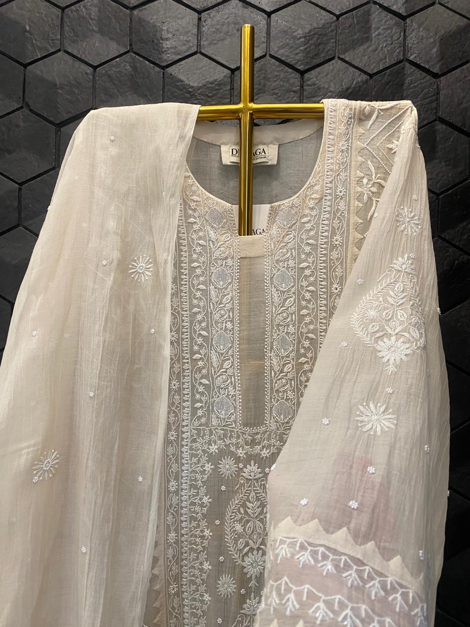 Pink Mul Chanderi Chikankari Kurta Set