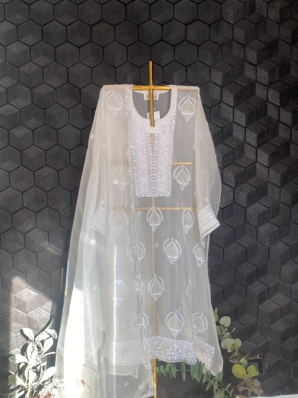 White Organza Chikankari Kurta Set