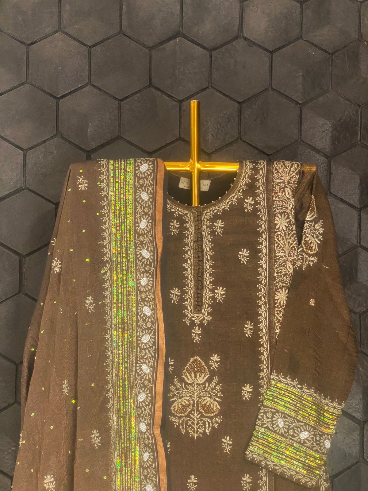 Black Tissue Chikankari Anarkali Set