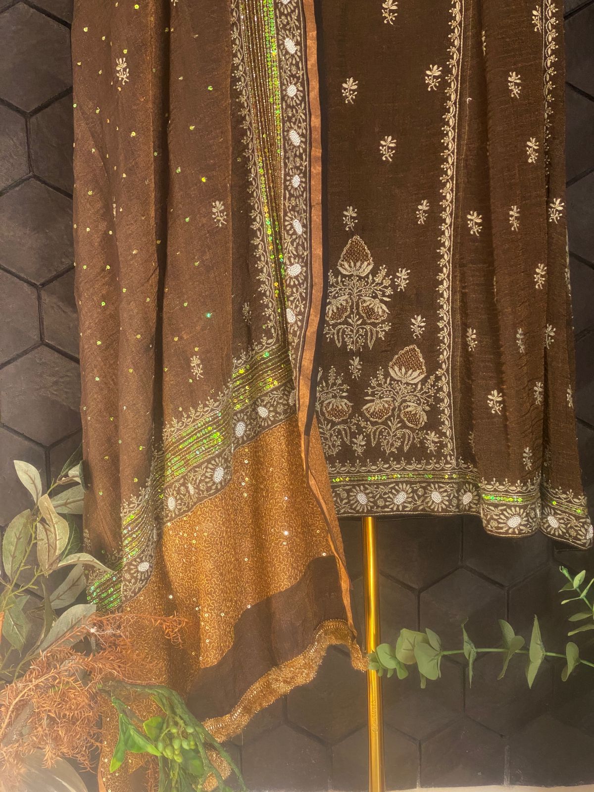 Black Tissue Chikankari Anarkali Set
