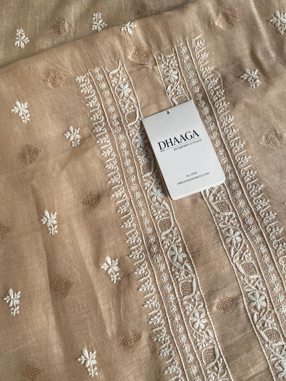 Beige Mul Chanderi Chikankari Mens Kurta