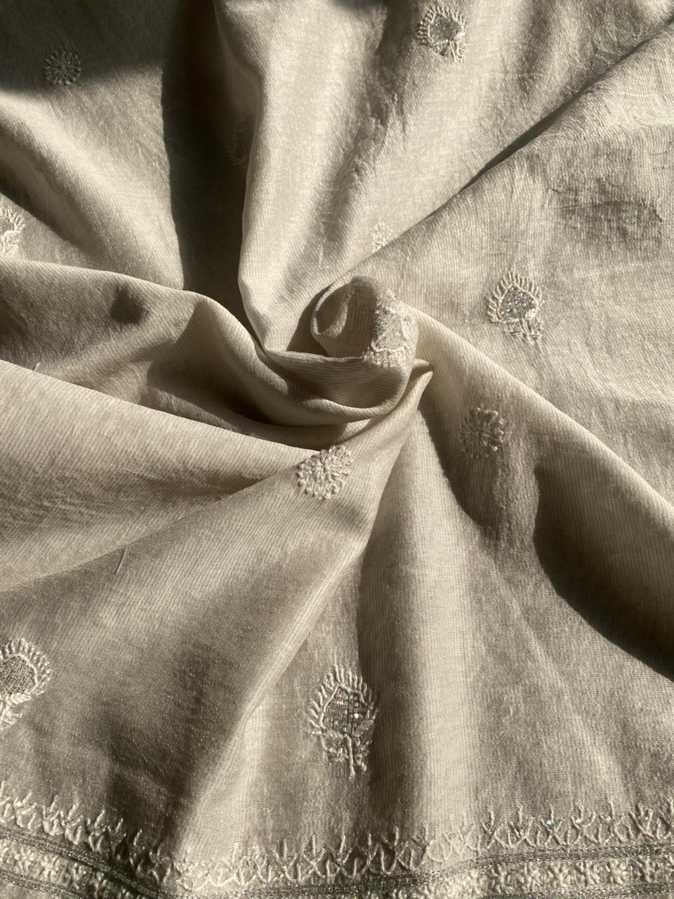 Silver Tissue Chikankari Mens Kurta Sale price