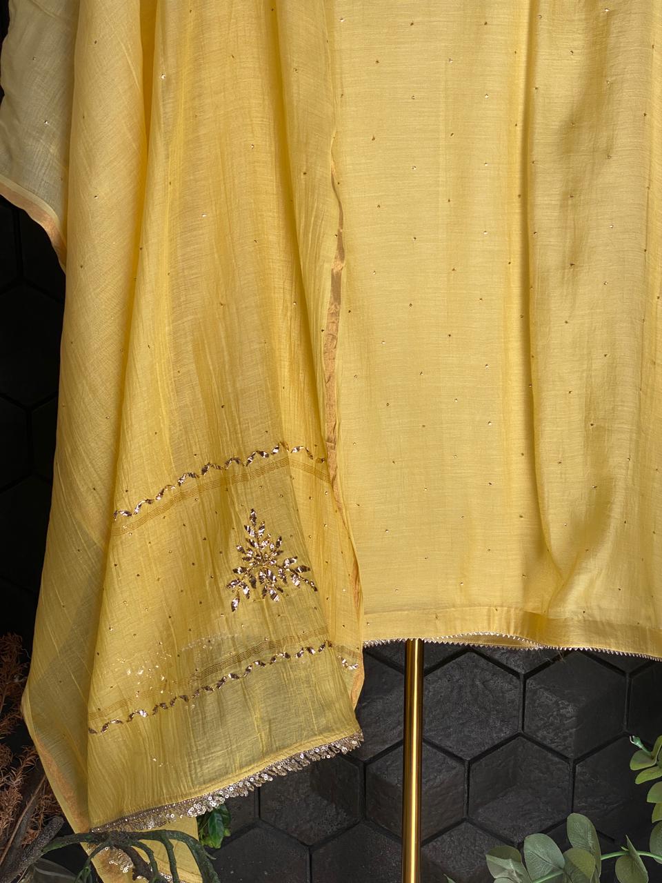Yellow ombre Mukaish Mul-chanderi Kurta set
