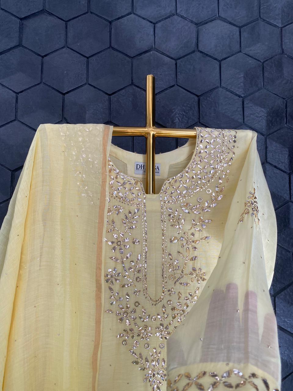 Yellow ombre Mukaish Mul-chanderi Kurta set