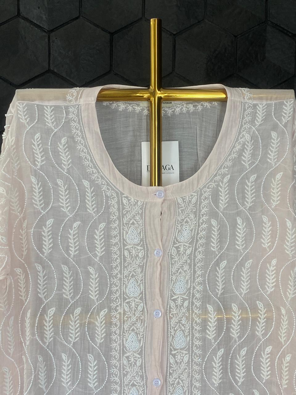 Pink Mul Chanderi Chikankari Co-ord Set