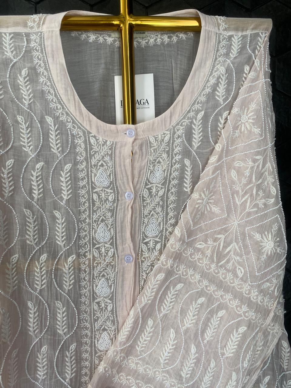 Pink Mul Chanderi Chikankari Co-ord Set