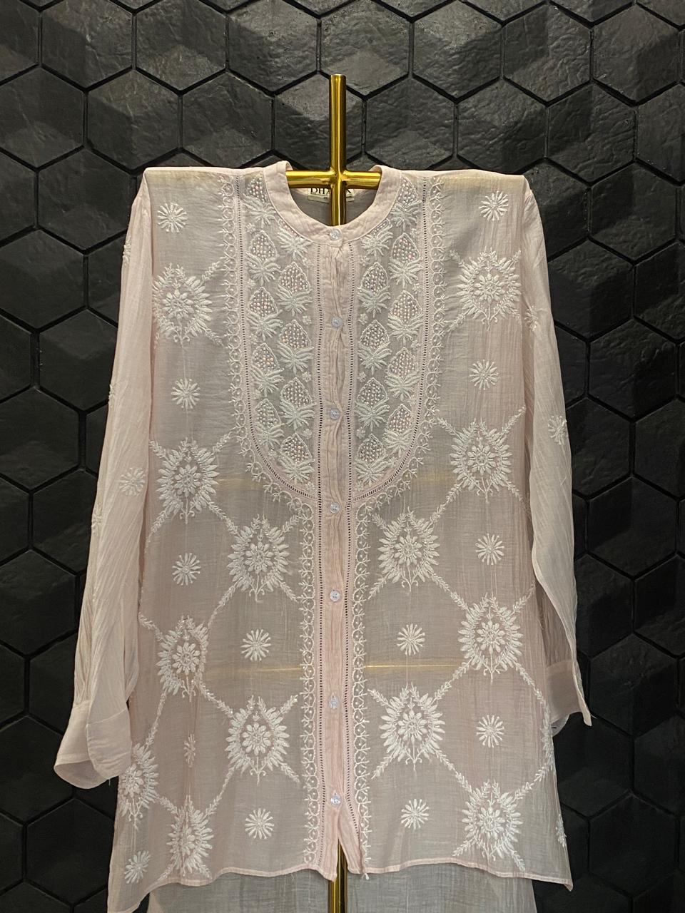 Pink Mul Chanderi Chikankari Co-ord Set