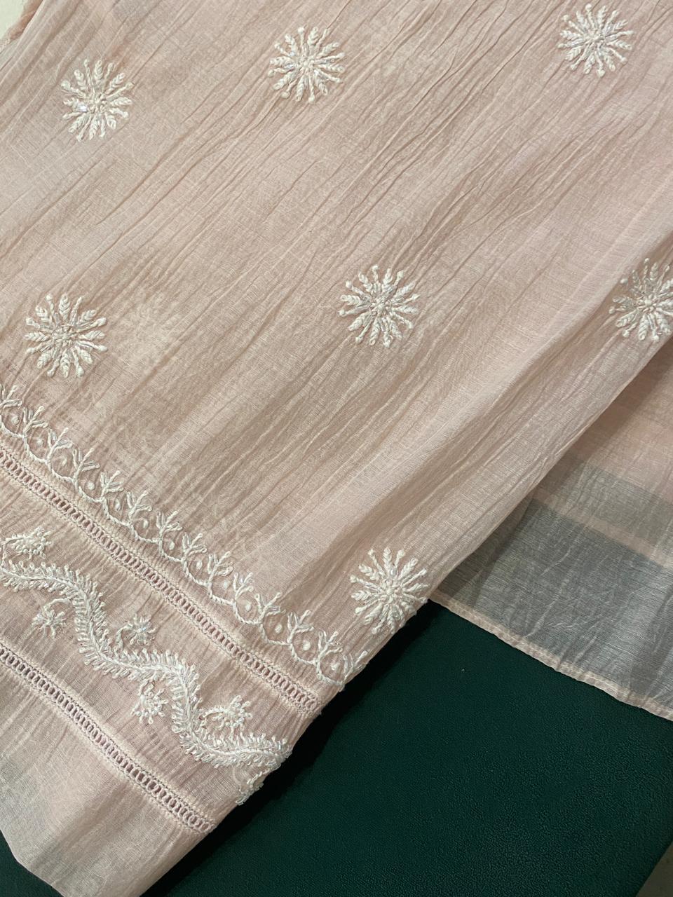 Pink Mul Chanderi Chikankari Co-ord Set