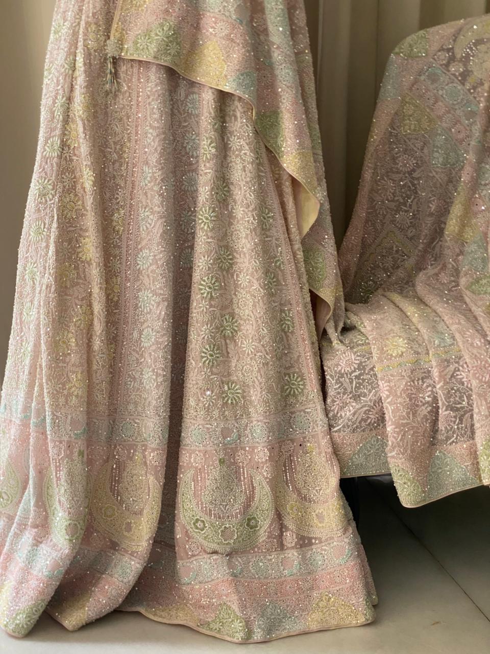 Onion Pink Georgette Chikankari Lehenga Set