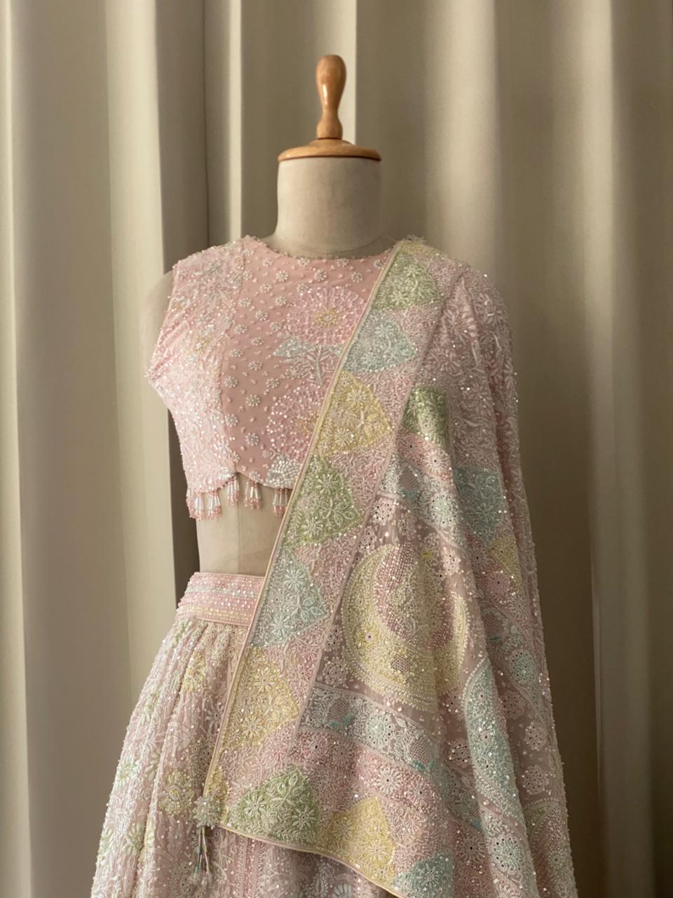 Onion Pink Georgette Chikankari Lehenga Set