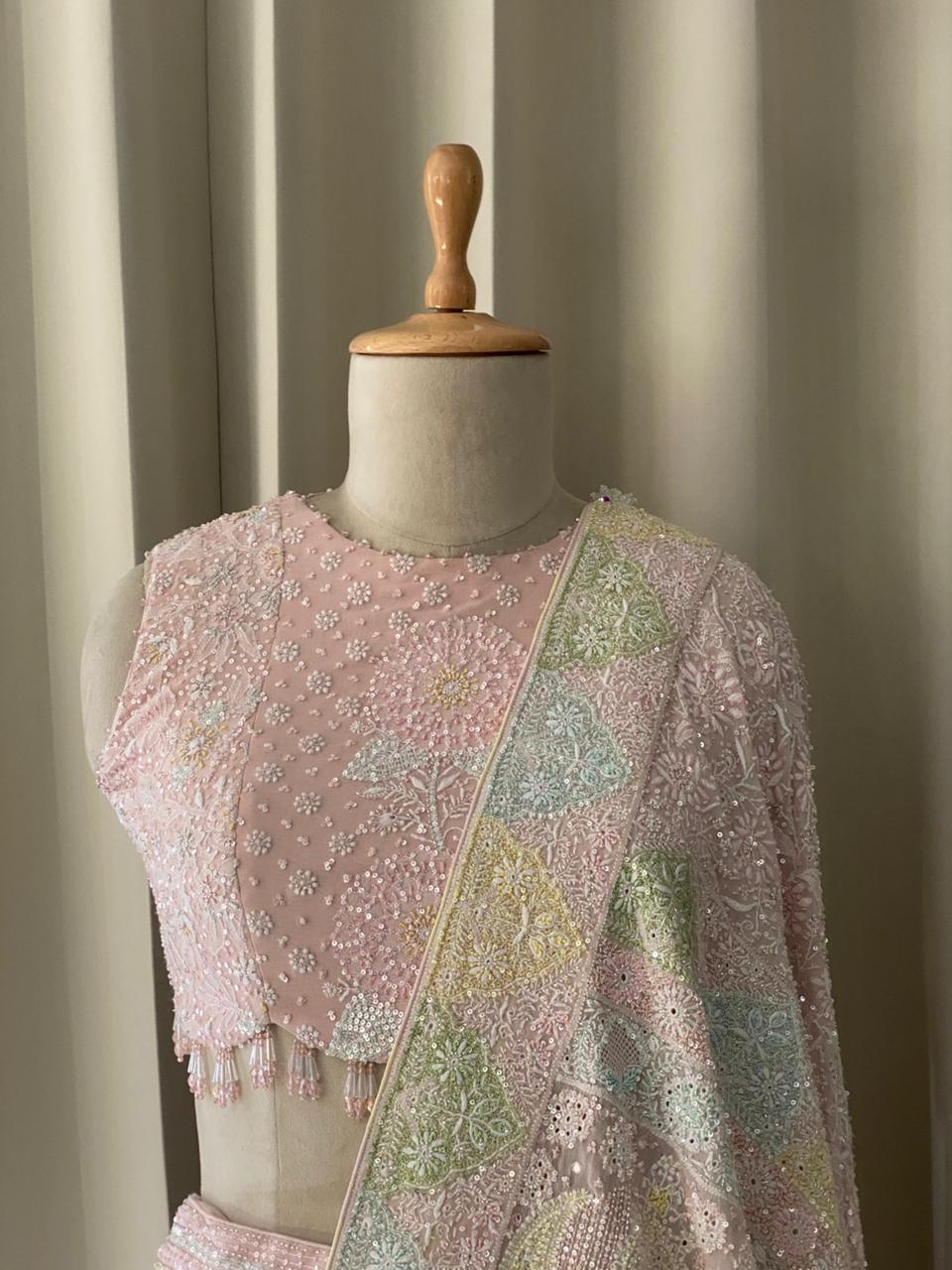 Onion Pink Georgette Chikankari Lehenga Set