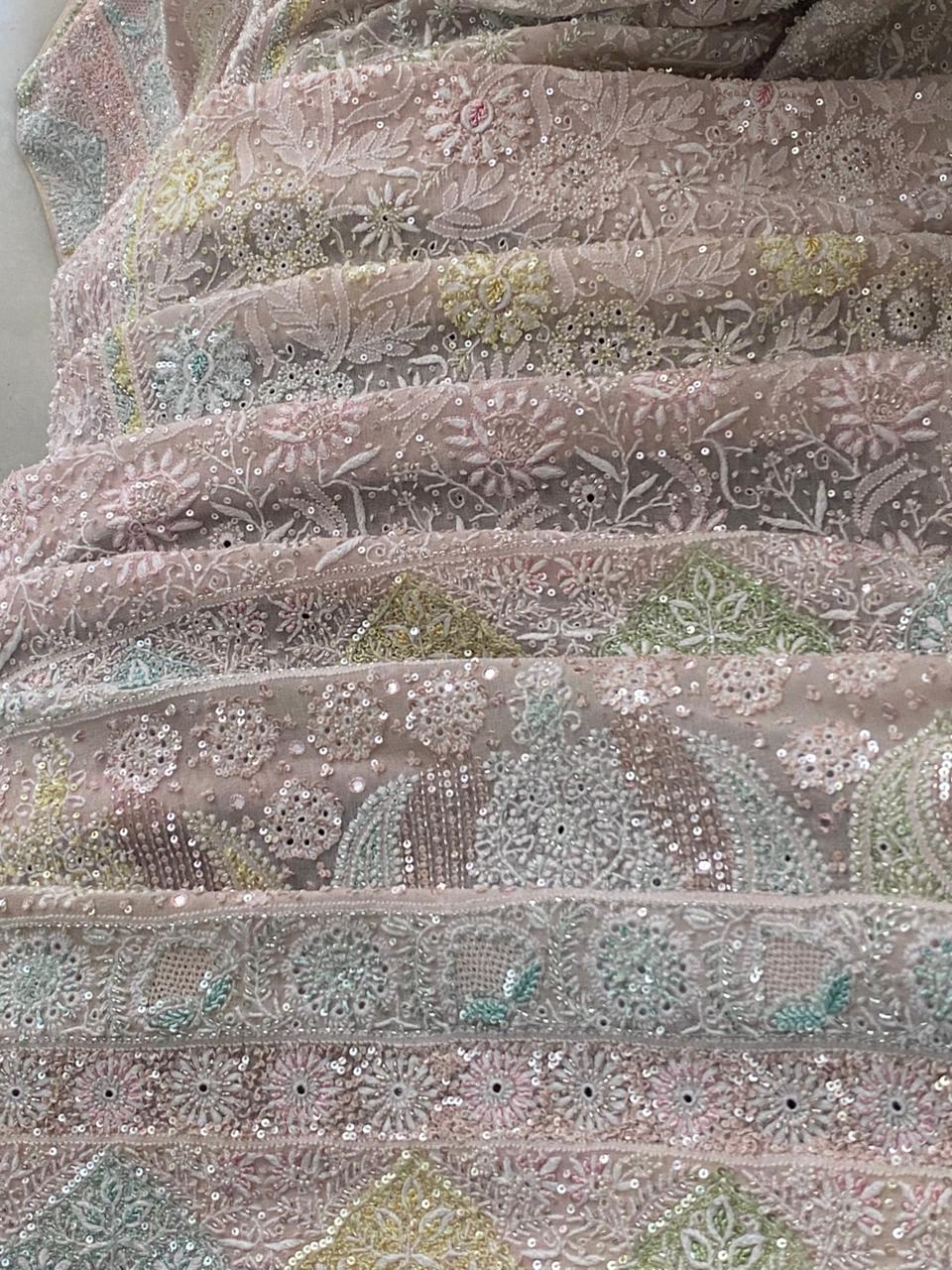 Onion Pink Georgette Chikankari Lehenga Set